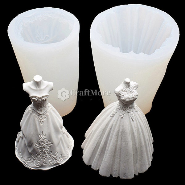 Ladies wedding dress candle mold-Woman dress silicone mold-3D female Wedding Dress Resin mold-Scented candle mold-Pillar candle mold