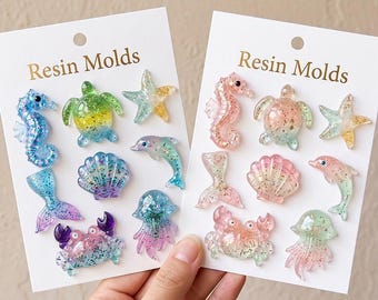 Marine animal keychain resin molds-silicone turtle/crab/dolphin/jellyfish molds-epoxy resin keychain pendant molds-resin art jewelry molds