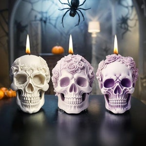 Flower skull silicone mold-skull candle mold-scented candle mold-skull ornaments concrete mold-skull diffuser stone plaster mold-resin mold