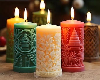 Embossed Flower Candle Silicone Mold-Classical pattern pillar candle mold-scented candle mold-Christmas candle mold-beeswax candle mold