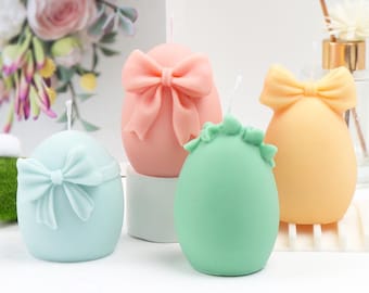 Bow-patterned Easter egg candle silicone mold-Embossed leaf bunny egg candle mold-Scented candle mold-Rabbit egg ornament plaster/resin mold