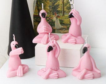 5 styles de moules en silicone flamant rose-Moule bougie flamant rose méditant-Moule bougie parfumée-Moule bougie en cire d'abeille-Moule flamant rose en béton/plâtre