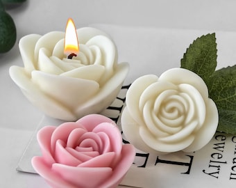 Moule en silicone pour bougie rose 2 tailles - Moule à bougie fleur rose 3D - Moule à bougie parfumée - Moule à fleurs en béton - Diffuseur bricolage en pierre - Moule à savon - Moule à savon rose