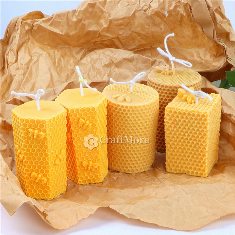 Xidmold 4pcs Bee Honeycomb Candle Molds, 3D Beehive Pillar Silicone Mold  for Beeswax Candle, Soap, Fondant, Chocolate, Cake Decor, Plaster Ornament