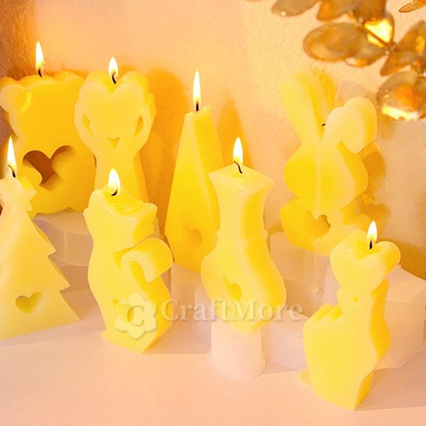 Silicone Cat/Bear Candle Mold-8 styles Hollow heart shaped scented candle mold-Love gesture silicone mold-Cute bunny plaster mold-Home decor