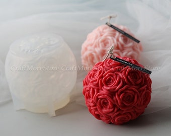 Grande boule de fleur de Rose bougie moule-bougie en silicone moule-rose bougie moule en silicone pour cire d'abeille-bougie parfumée moule-silicone pour les amoureux
