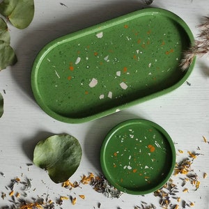 Jesmonite Terrazzo Tray Molds Oval Round Square Concrete Cement Plaster Coaster Mold Resin Trinket Plate Mold Candle Jar Silicone Moulds