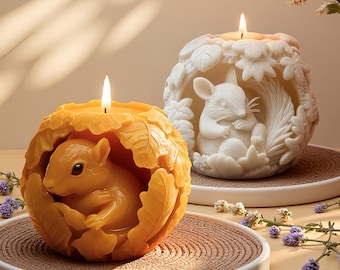 Squirrel Candle Silicone Mold-Cute Embossed Squirrel Ball/Sphere Candle Mold-Scented Candle Mold-Silicone Wax Mold-Molds for Candle Making