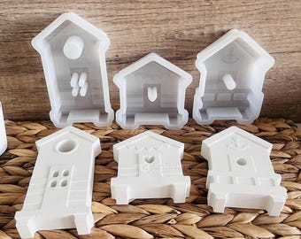 3 Styles silicone house molds-Hollow heart beach house candle mold-Chimney roof lighthouse plaster/concrete mold-DIY Beach Villa resin mold
