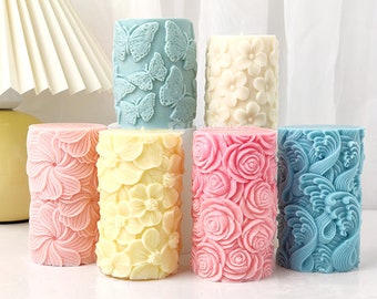 Embossed flower candle silicone mold-butterfly pillar candle mold-scented candle mold-silicone mold for candle making-wave candle mold