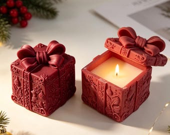 Christmas Gift Box Silicone Mold-Candle Vessel/Cup Mold-DIY Epoxy Resin Plaster Home Decor Storage Box Mold for Christmas Handmade Craft