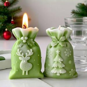 Silikonform för julklappspåseljus - Ljusform för presentpåse med träd/älgmönster - Doftljusform - Gips-/betongform för julgransprydnader