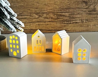 Cute little house silicone mold-hollow house ornament mold-light house concrete mold-gypsum/cement/epoxy resin house mold-Christmas decor