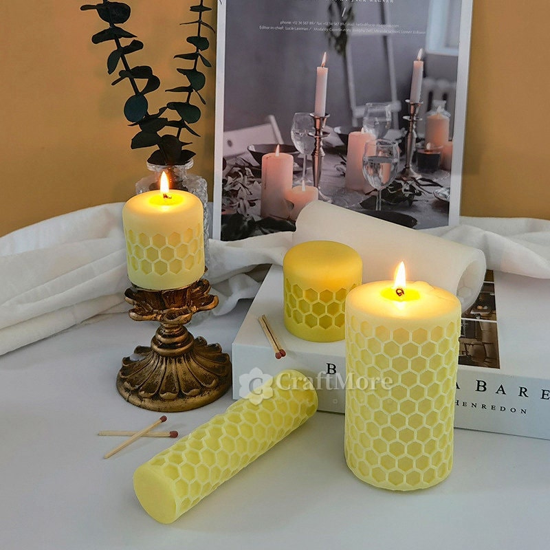 ANHTCZYX Creative Cylinder Candle Silicone Mold Handmade Aromatherapy Soap Wax 3D Flower Mould DIY Candle Making Home Decoration, Carving H0539