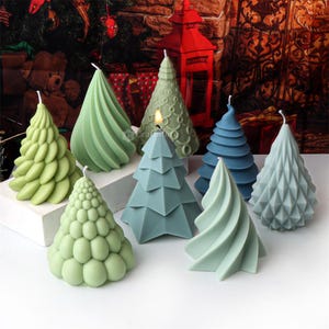 Geometric Christmas tree candle silicone mold-Twisted cone Christmas tree candle mold-Scented candle mold-DIY Christmas ornaments resin mold