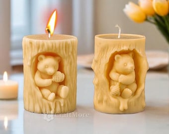 4 styles bear candle silicone molds-bear pillar candle mold-scented candle mould-honey and bear ornaments concrete mold-Spring decor mold