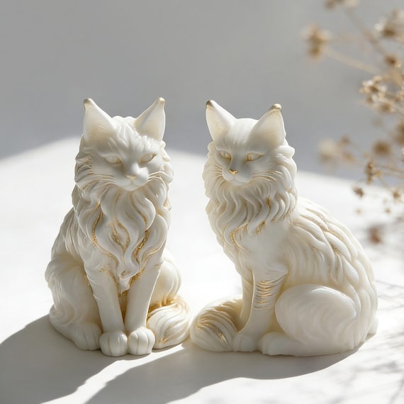 Maine Coon Cat Silicone Candle Mold-Cat Mold for Candle Making-3D Cat Figurine Mold For Plaster/Concret/Epoxy Resin/Raysin Ornaments DIY