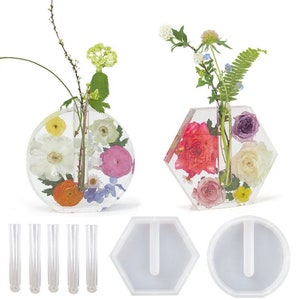 Jarrón de tubo de ensayo hexagonal redondo Creativo Molde de jarrón simple moderno, cemento de concreto Resina de yeso Molde de jarrón de silicona Molde de cultivo de flores Molde de contenedor de cultivo de flores