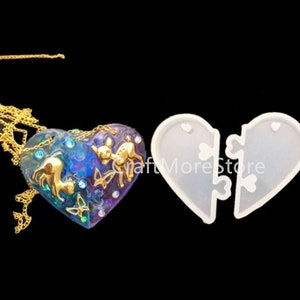 Keychain Silicone Mold - Pendant Resin mold - Hanging Hole -1 set Lovers heart-shaped craft mold, jewelry mold