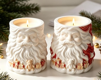 Santa Claus Candle Jar Silicone Mold-Christmas Decorations Candle Vessel Mold-Resin/Plaster Storage Jar Mold-Santa Smiley Face Wax Cup mold