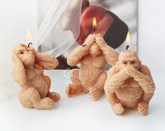 Cute Gorilla Silicone Mold-Gorilla Candle Mold-Scented Candle Mold-Plaster Gorilla Mold-Don't See/Don't Listen/Don't Speak Animal Mold