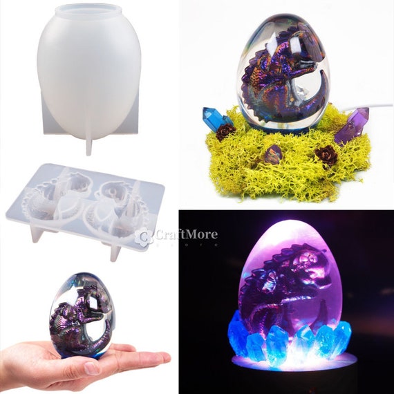 DanDiBo Dragon Egg Resin Mold, Dragon Egg Mold for Resin Casting with Lamp Base, 3D Dragon Egg Epoxy Resin Silicone Mold Set for DIY