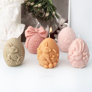 5 Styles Osterei Kerze Silikonform-Osterhase Ei Kerzenform-Duftkerzenform-Kaninchen Osterei Ornamente Beton/Rassin Form