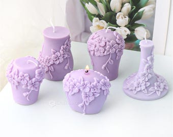 Embossed flower vine candle silicone mold-Flower pillar candle mold-Scented candle mold-Silicone mold for candle making-Vase candle mould