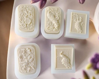 Embossed Peacock Soap Silicone Mold-Flowers/Dragonfly Pattern Soap Mold-Rectangular/Oval Handmade Soap Mold-DIY Essential Oil Soap Mold