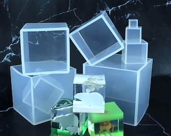 Large Transparent Cube silicone molds,4"inch-0.5inch resin cube resin molds,large cube silicon mold,Shiny square specimen making mold