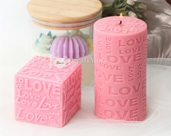Love Slogan Embossed Candle Mold - Silicone Mold for Scented Candle DIY - Cylinder Cube Candle Mold - Pillar Candle Molds