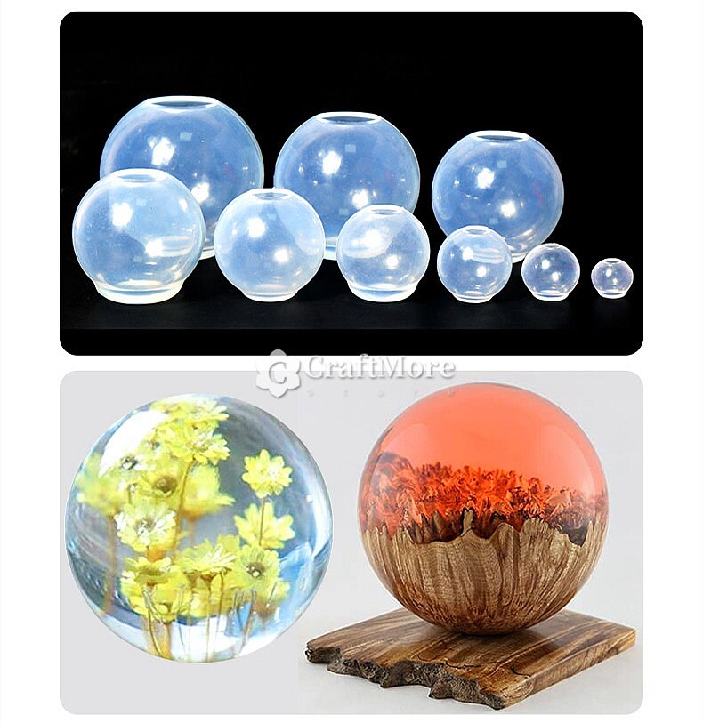 HELYZQ 4Pcs Resin 3D Hollow Round Ball Pendant Resin Molds Hollow Quicksand  Sphere Mold