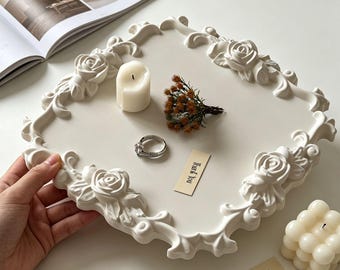 Moule en silicone pour plateau à bords roses-plateau de fleurs moule en résine-plateau à bougies en plâtre/béton-moule d'art en résine époxy-moules en silicone pour l'artisanat en résine