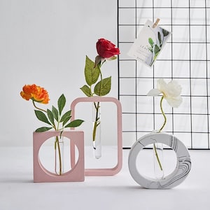 Nordic Style Test-tube Vase Silicone Mold ,Heart Square Round Home Decor Vase Mold ,DIY Resin jesmonite Plaster Cement Concrete Vase Moulds