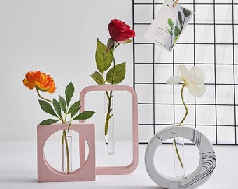 Tube à essai de style nordique Vase Silicone Moule, Coeur Carré Rond Maison Décor Vase Moule, DIY Résine jesmonite Plâtre Ciment Béton Vase Moules