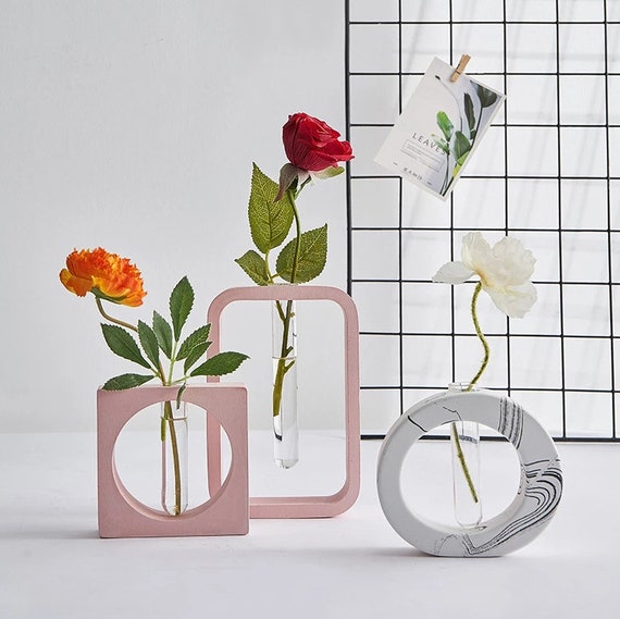 Nordic Style Test-tube Vase Silicone Mold ,Heart Square Round Home Decor Vase Mold ,DIY Resin jesmonite Plaster Cement Concrete Vase Moulds