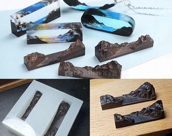 Miniature mountain silicone mold-mini landscape resin mold-epoxy resin rectangular pendant mold-resin art mold-resin jewelry pendant mold