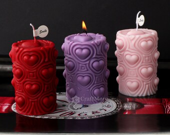 Embossed heart silicone candle mold-heart pillar candle mold-scented candle mold-silicone mold for candle making-cylindrical candle mold