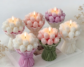 Moule à bougie tulipe en silicone-Moule à bougie bouquet de tulipes-Moule à bougie parfumée-Moule à bougie fleur rose en relief-Moule sphère de fleur pour bougie DIY