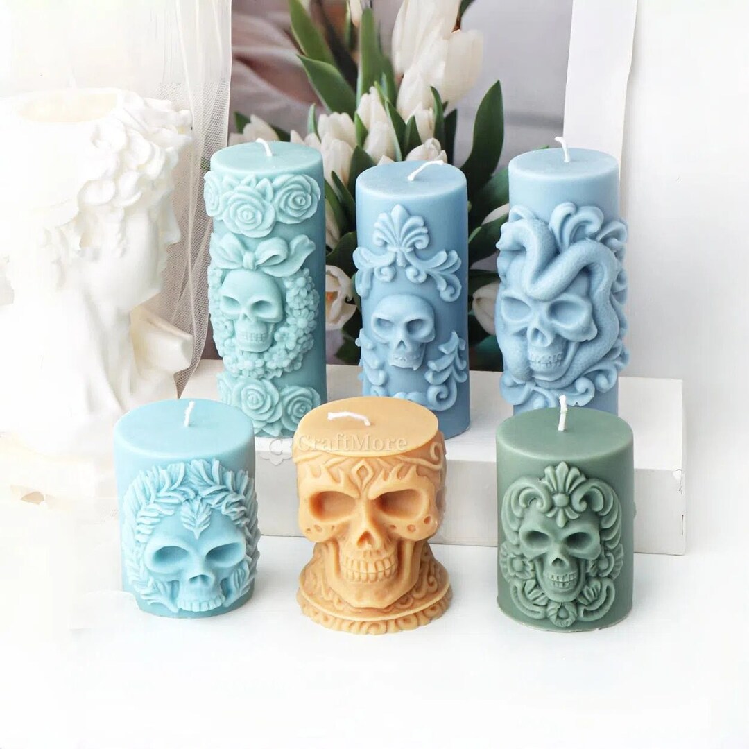 Embossed Skull Candle Silicone Mold-skull Pillar Candle Mold-halloween ...