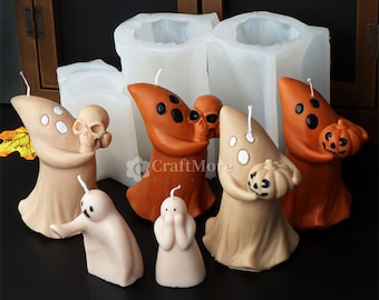 Halloween Ghost Silicone Candle Mold-Pumpkin and Skull Candle Mold-Scented Candle Mold-Silicone Mold for Candle Making-Candle Mould