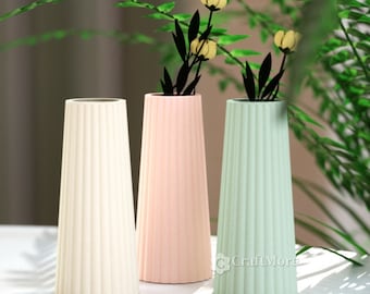 2 styles Stripe Vase Silicone Mold-Large Flower Vase Mold-Simple Vase Resin Mold-Tall Vase Concrete Mold-Cement Jesmonite Vase Mold