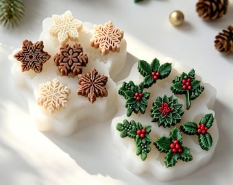 Christmas snowflake candle silicone molds-Holly leaf/flower candle mold-Christmas decor multi-girds chocolate/candy mold-Aroma plaster mold