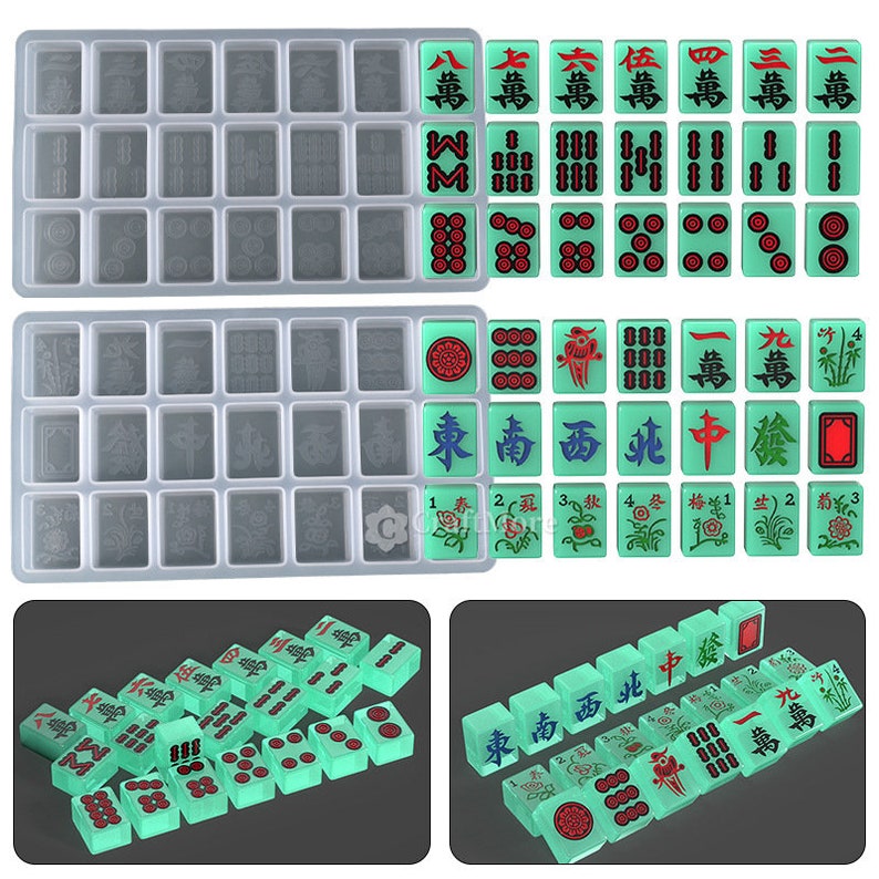 May include: A set of 36 green and red mahjong tiles with Chinese characters and symbols. The tiles are arranged in a grid pattern on a white background. The tiles are made of plastic and have a glossy finish.