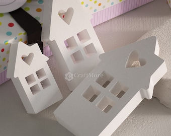Stampi per case in silicone di 3 dimensioni-Stampo per candele per case luminose a cuore cavo-Stampo per intonaco/cemento per faro sul tetto del camino-Stampo in resina per casa a timpano