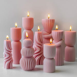 Striped Candle Silicone Mold-Scented Pillar Candle Mold-Knot/Wave/Sphere Stripes Pattern Column Candle Mold-DIY Cylinder Beeswax Candle Mold