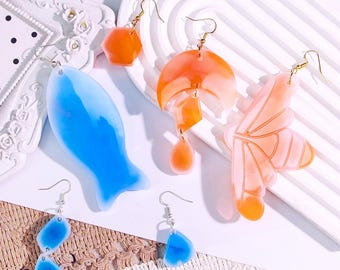 Fish earring resin mold-Bee/Flower/Crescent Moon/Water Drop Ear Drop silicone molds-Epoxy resin dangle earring mold-DIY earring pendant mold