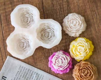 Silicone peony flower mold-3 grid flower candle mold-diffuser stone mold-flower concrete/gypsum/epoxy resin mold-fondant chocolate cake mold