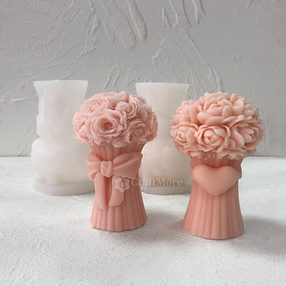 Butyeak 2 stampi 3D in silicone a forma di fiore, per candele profumate e saponi, gesso (rosa