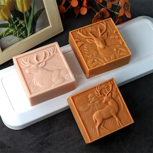 Elk soap silicone mold-square handmade soap mold-Christmas soap mold-DIY fragrance soap mold-deer pastry mold-Forest elk pattern cube mold